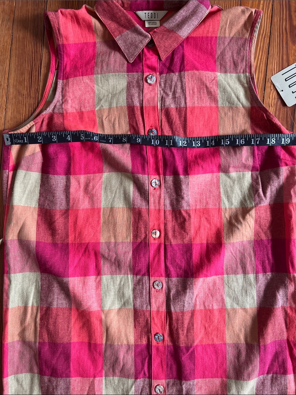 NWT Vintage Teddi Plaid Sleeveless Maxi Shirt Dress Red Tan Button Front XL - Picture 11 of 12